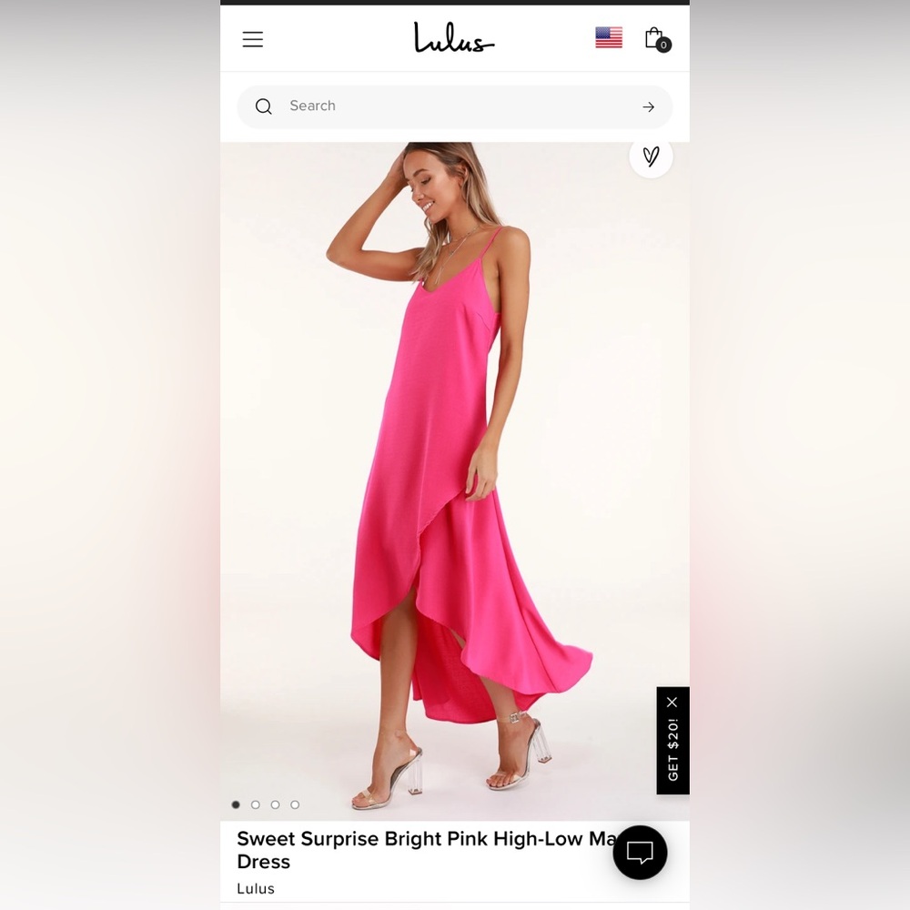 Lulu’s Sweet Surprise Bright Pink High-Low Maxi Dress (new w tag attached)